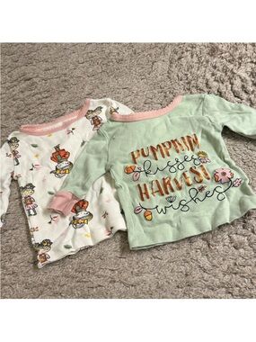 Koala Kids Green Pumpkin Kisses & Coffee Girls Long Sleeve Shirts Set - 12 month